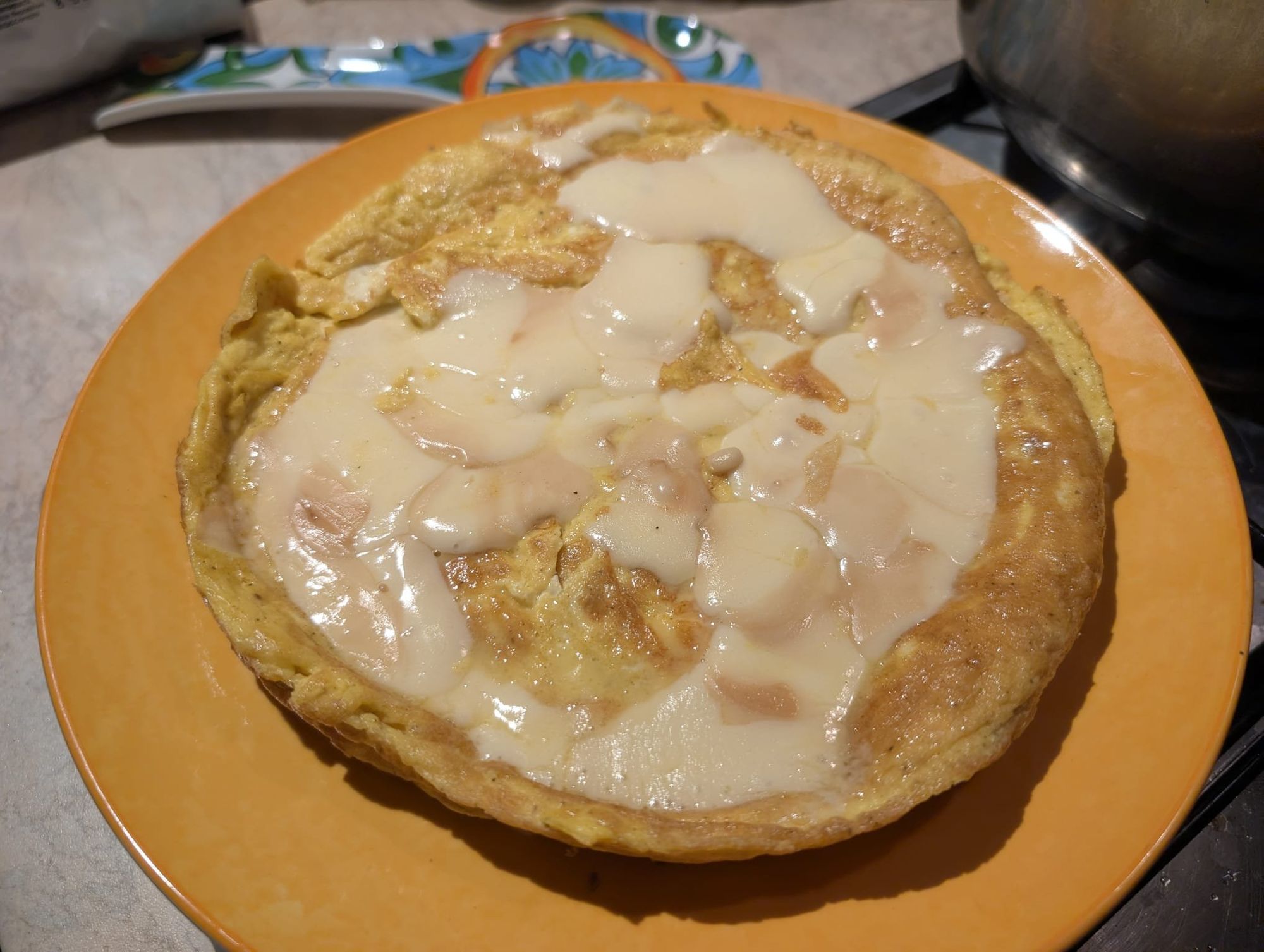 PHOTO: the finished omelette on an orange plate