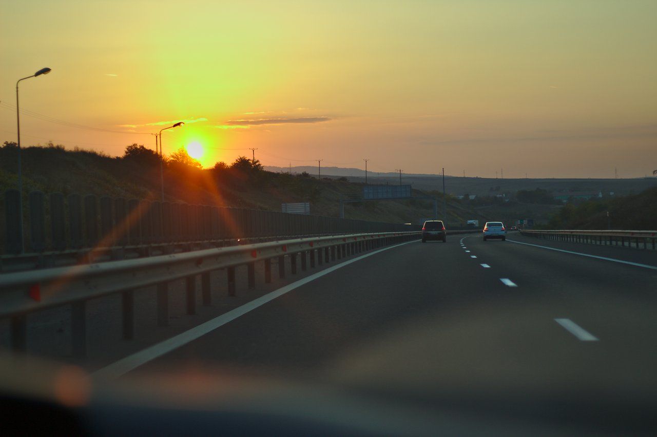 sunset on the road