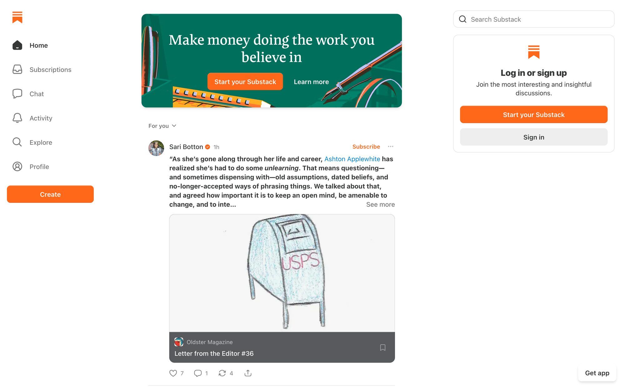 Substack homepage — newsletter publishing platform