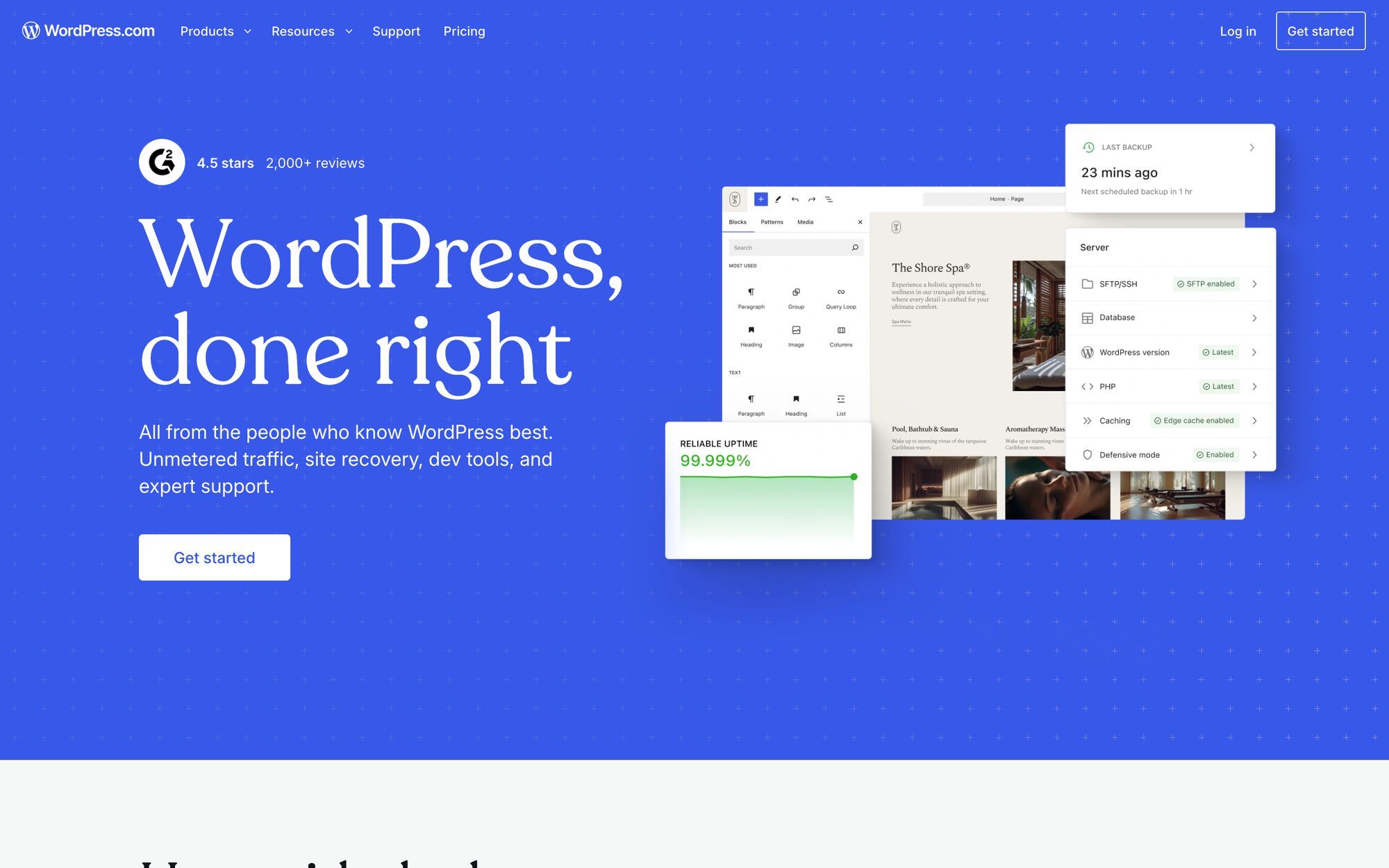 WordPress.com homepage — hosted WordPress plans