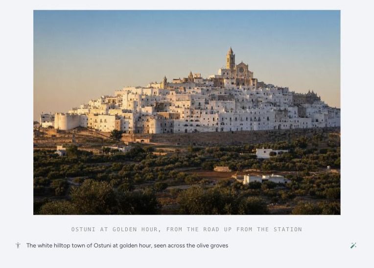 A photo block in the TravelFeed editor with its caption and alt-text fields