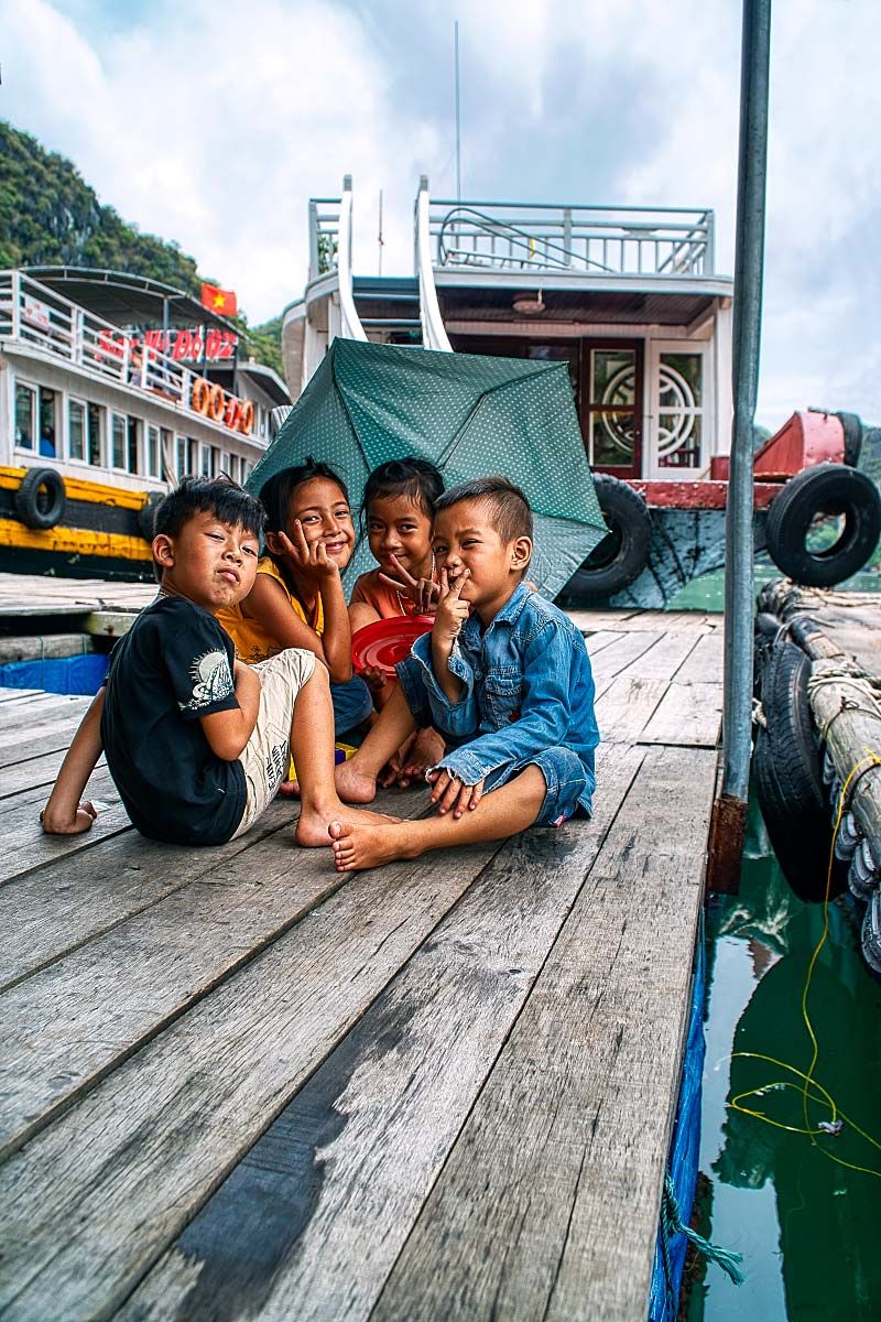 Vietnamese children on the wooden islandVietnamese children on the wooden island