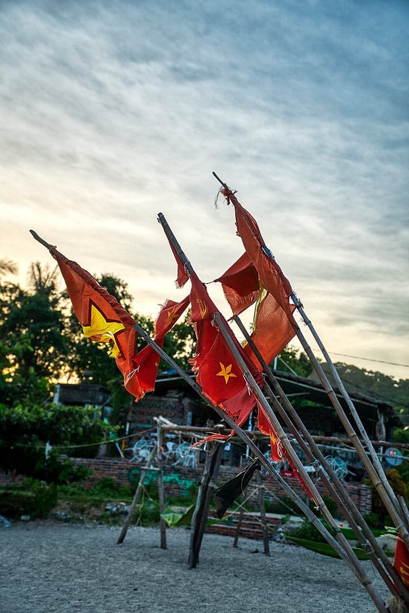 Vietnamese flags on the beach
