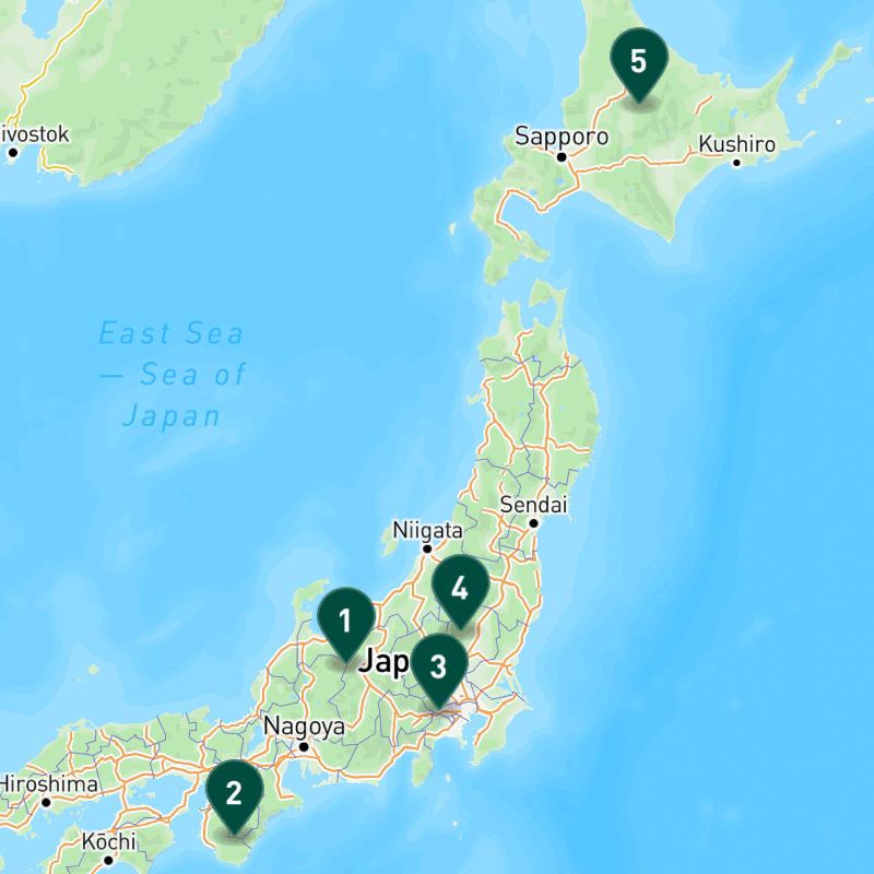 Hiking in Japan map