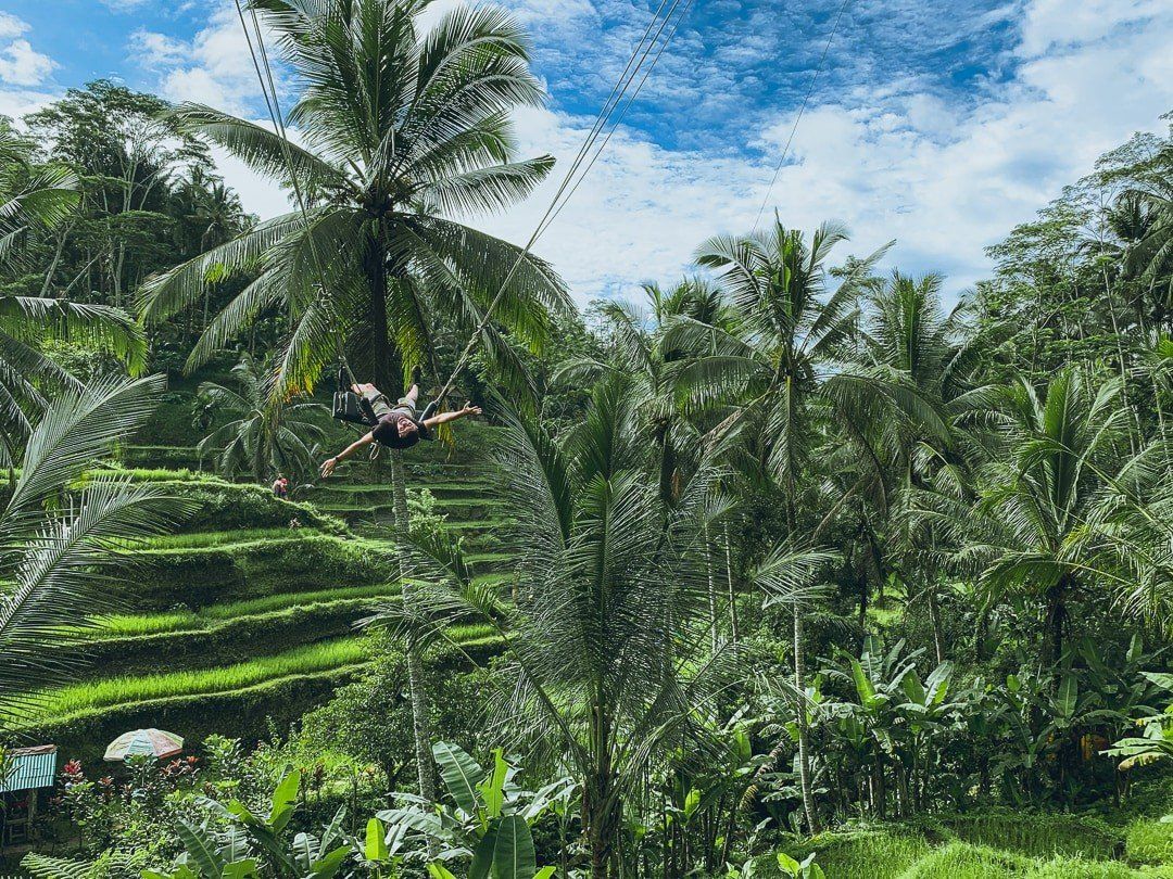 Swinging over the Tegalalang Rice Terraces with Mystery Girl - Bali, Indonesia
