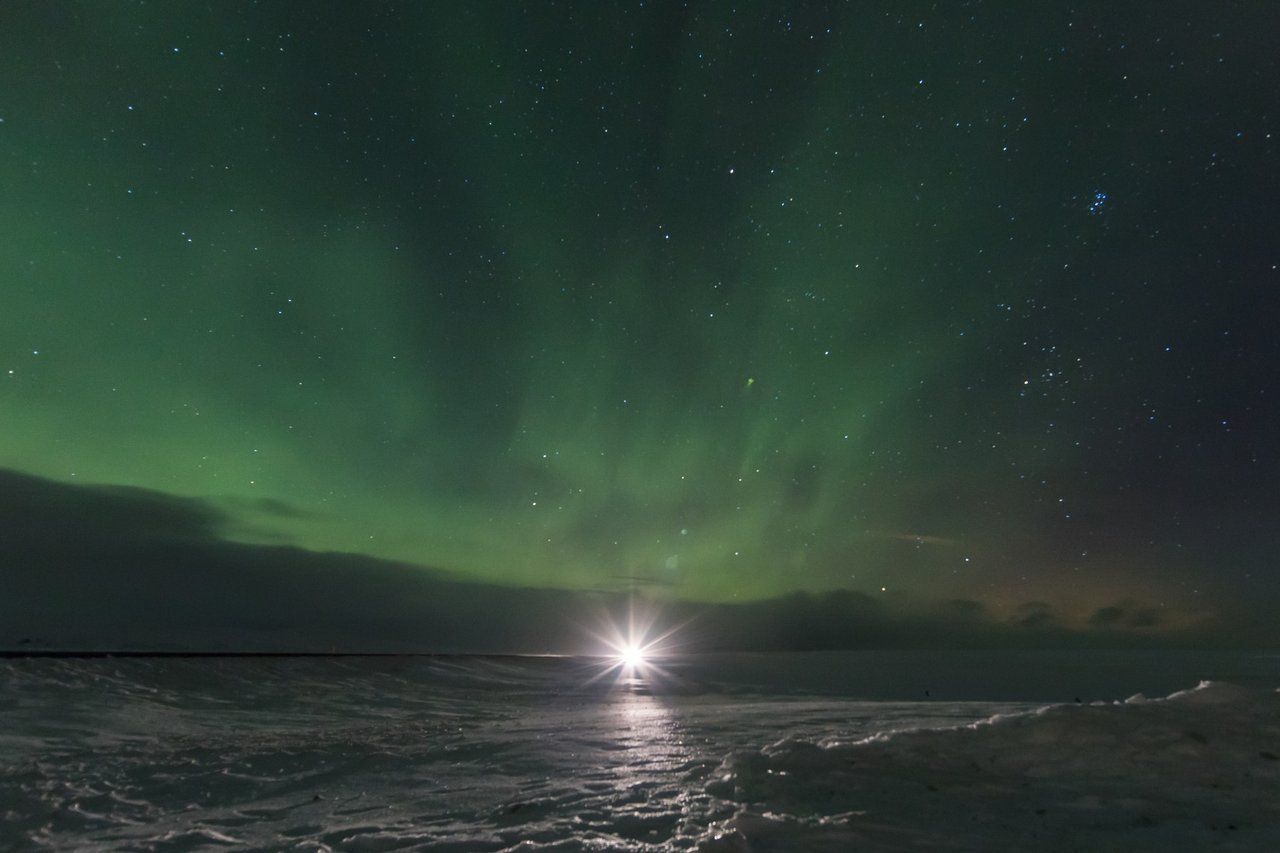 Car lights and northern light 