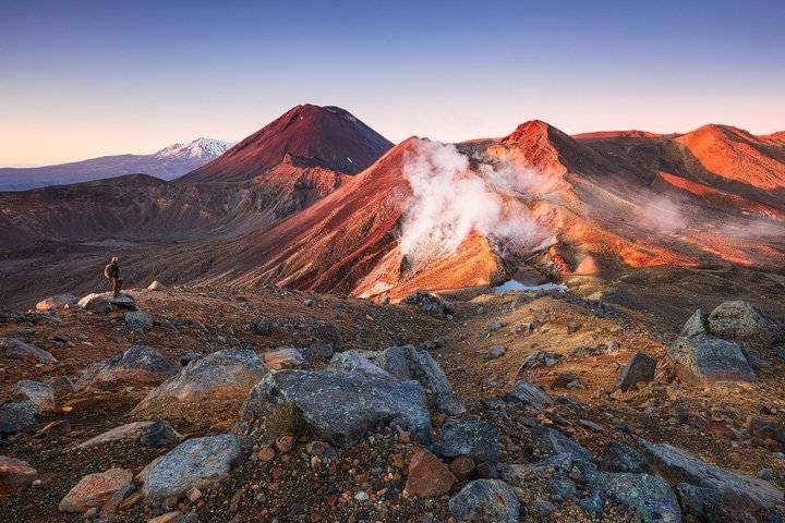 The volcanos of Tongariro in warm morning light