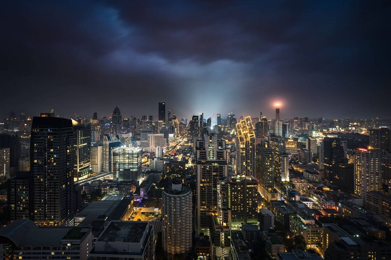 Bangkok Night Photography Example with illuminated skyline