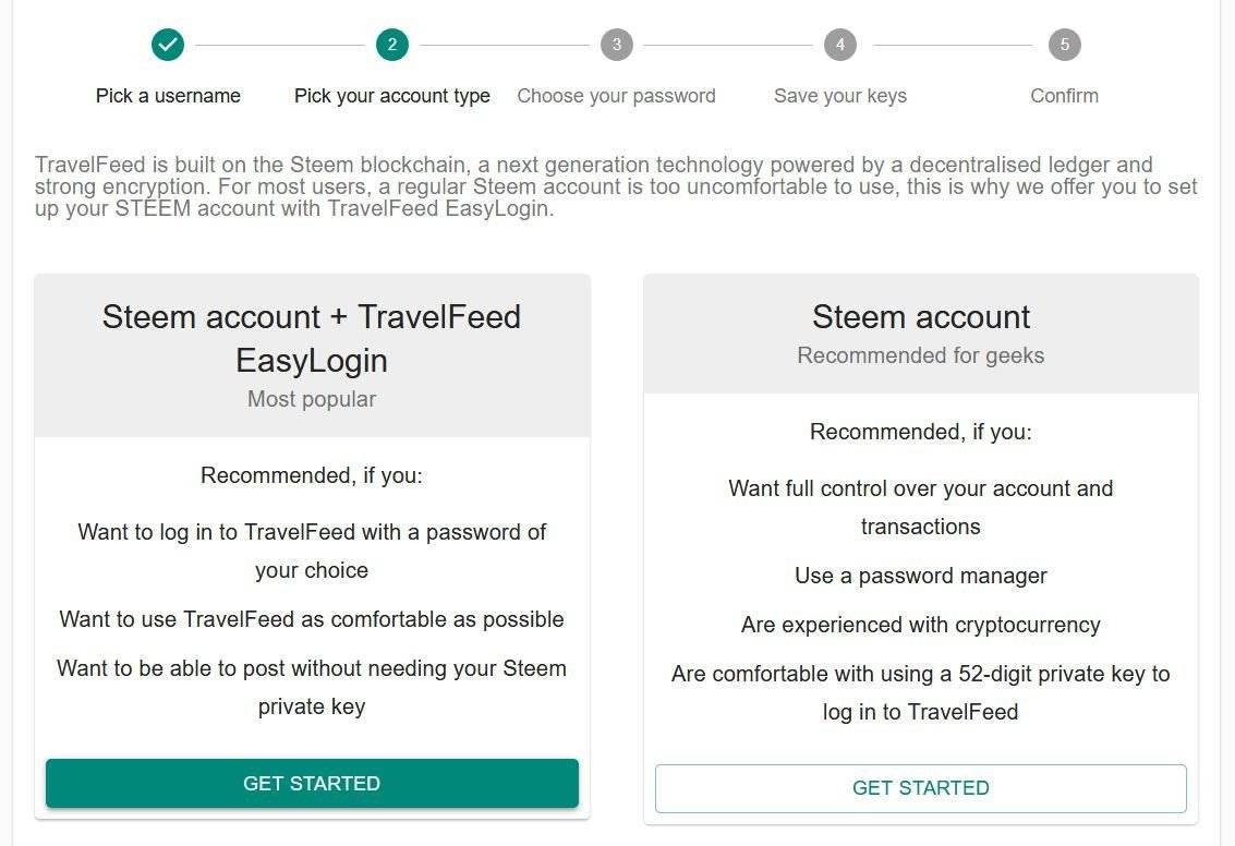 screenshot from Travelfeed.io sign up process