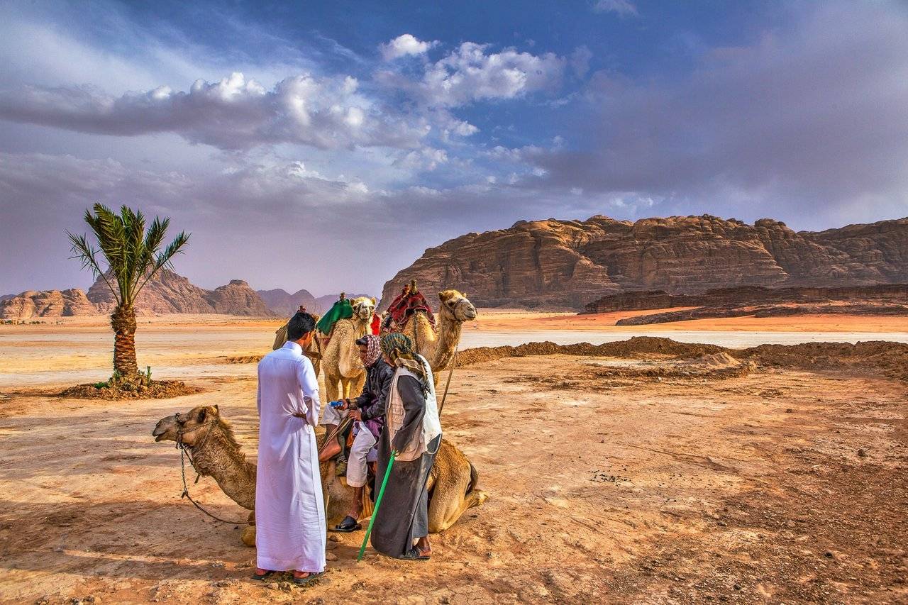 Getting our camels ready in Wadi Rum
