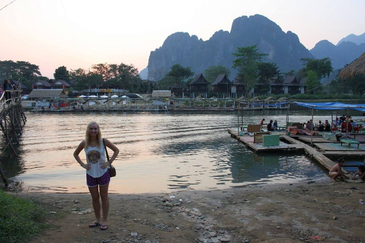 When we came to Vang Vieng, it was thriving with boutique hotels and high-end restaurants replacing some of the backpacker bars that used to pack the waterfront in the past.
