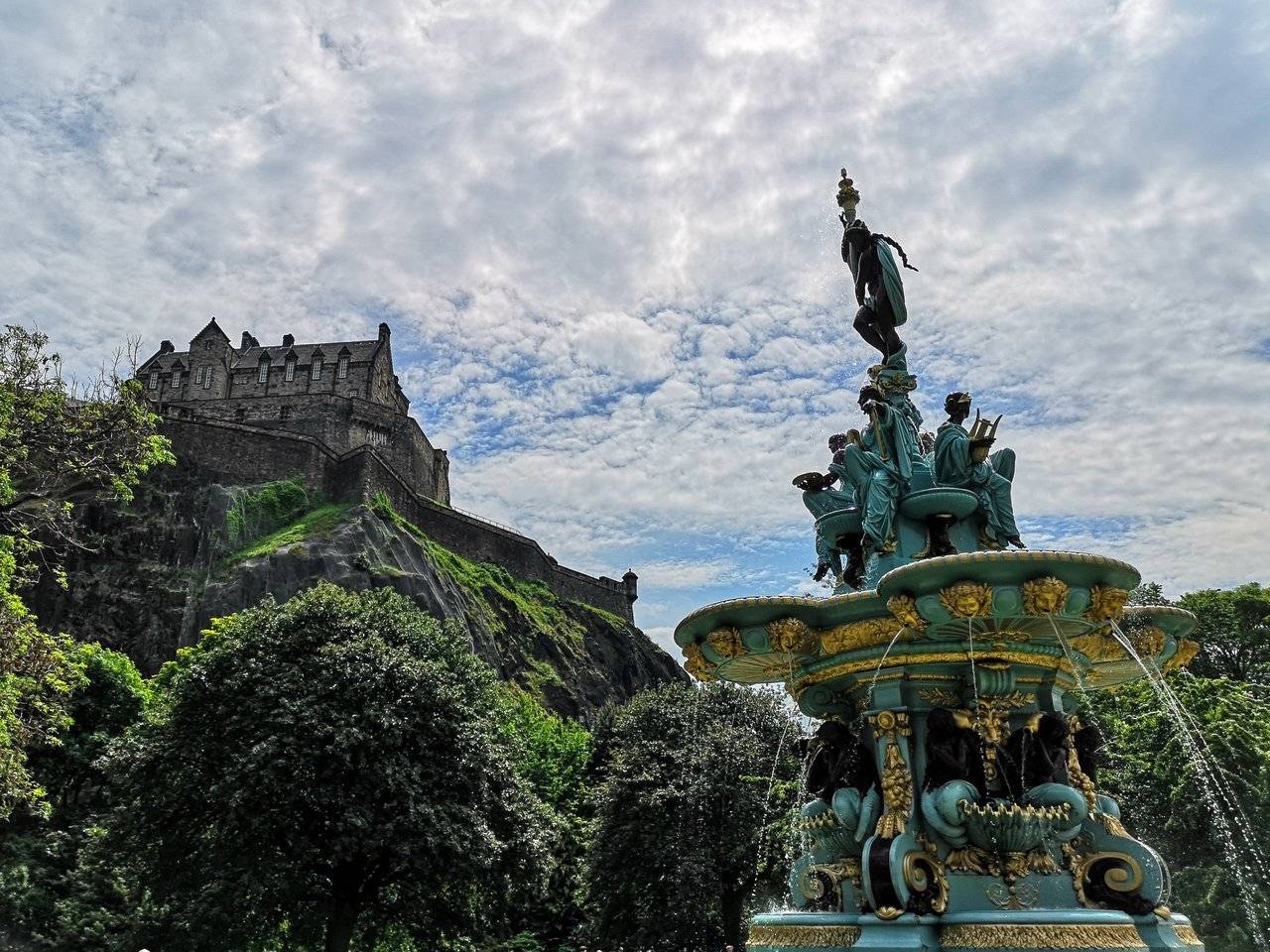 Ross Fountain near the Castle Rock and Edinburgh Castle