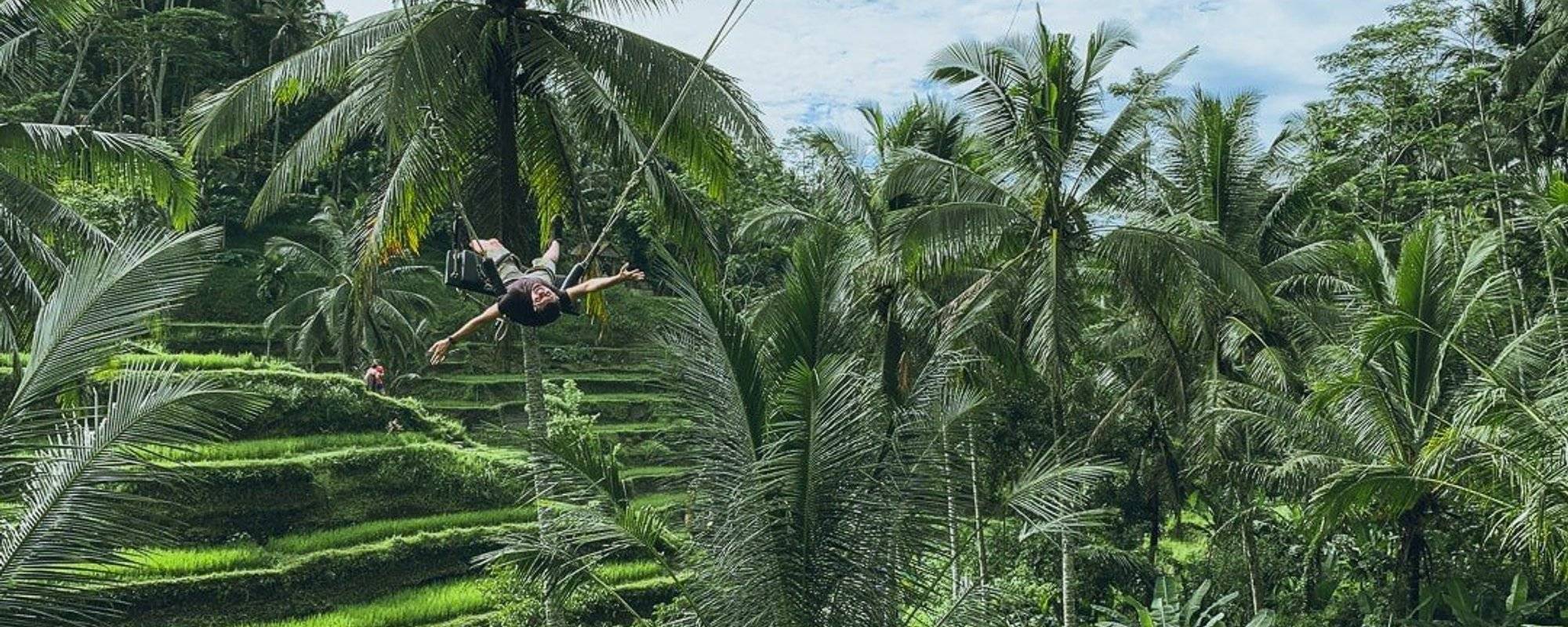 Swinging over the Tegalalang Rice Terraces with Mystery Girl - Bali, Indonesia