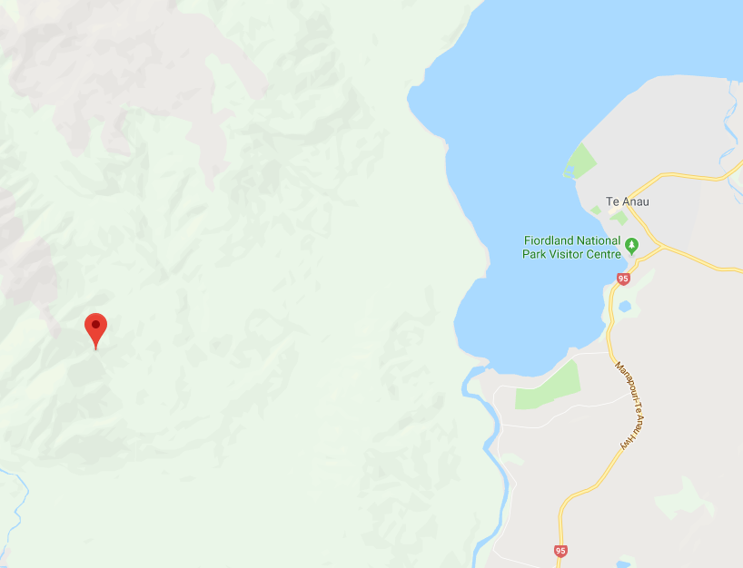 The 60km Keplar Track starts in the clouds (where the pin is) before taking you back down to Te Anau (screenshot from Google Maps)