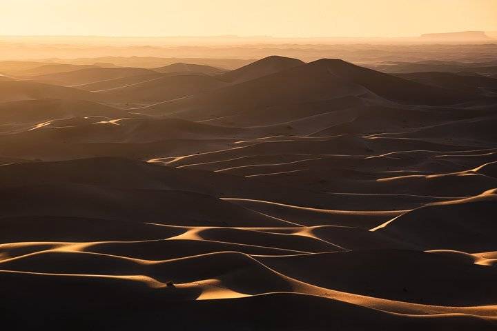 The endless dunes of the Erg Chigaga during sunset