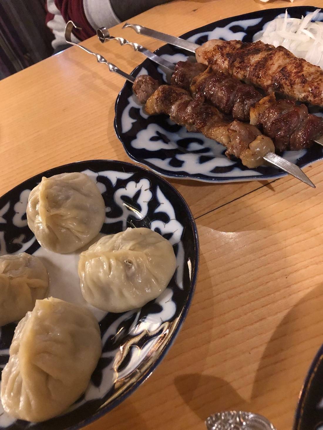 Uzbek Steamed Dumplings and Shish Kebab
