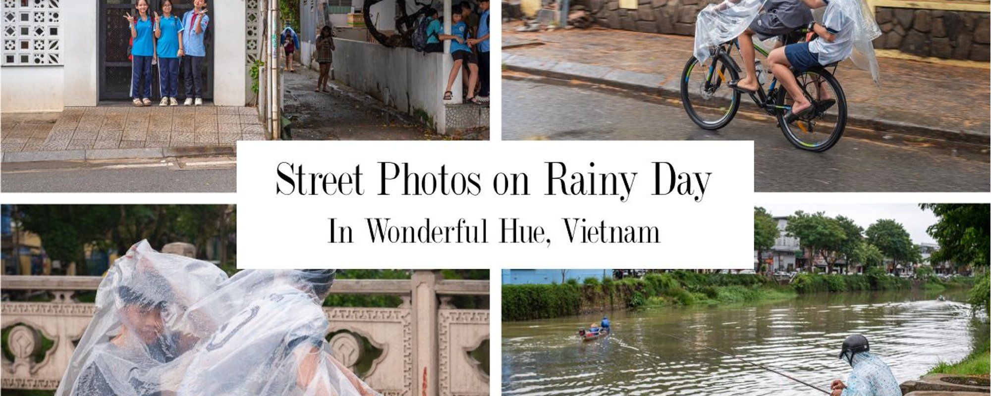 Street Photography on Rainy Day in Hue, Vietnam. Afternoon Drizzle and Evening Downpour