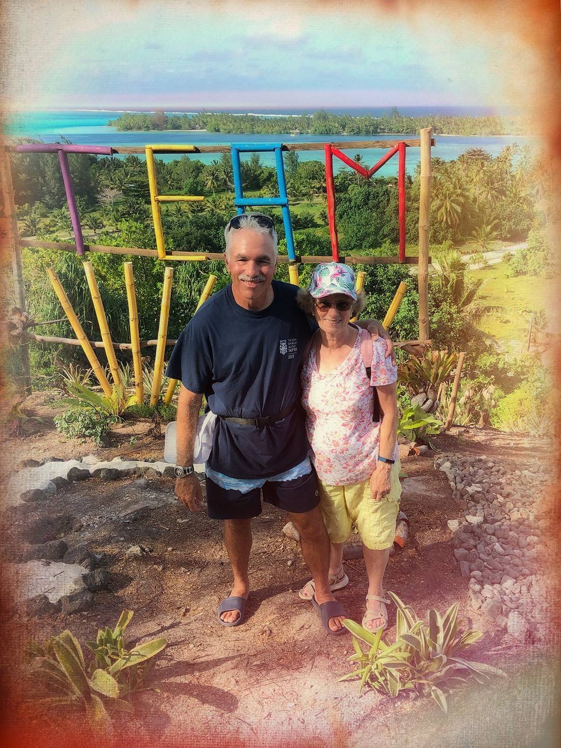 Jim and I on the hilltop, Parea, Huahine