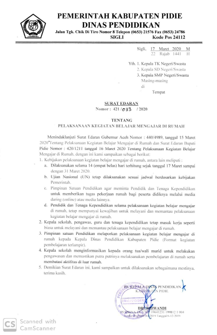 photo images from the local education office regarding the dismissal of education at the elementary school level and encourage students to study at home online.
