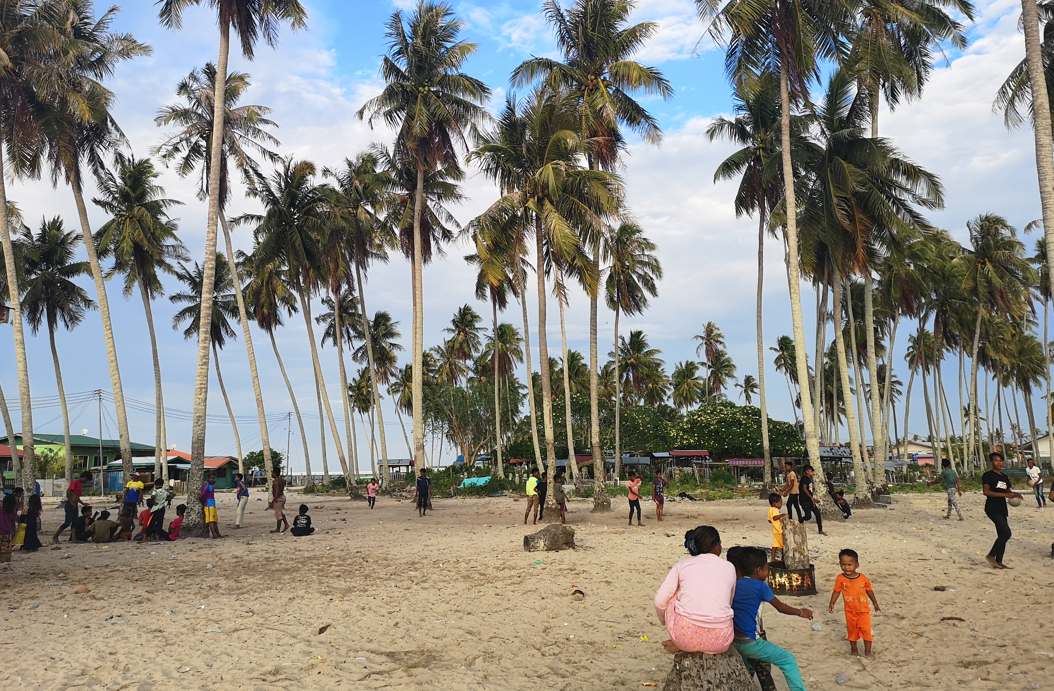 The kids play at the evening