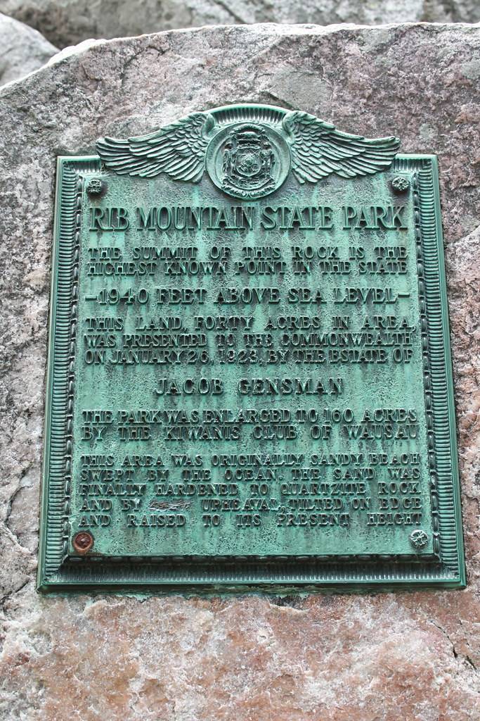 Rib Mountain State Park plaque