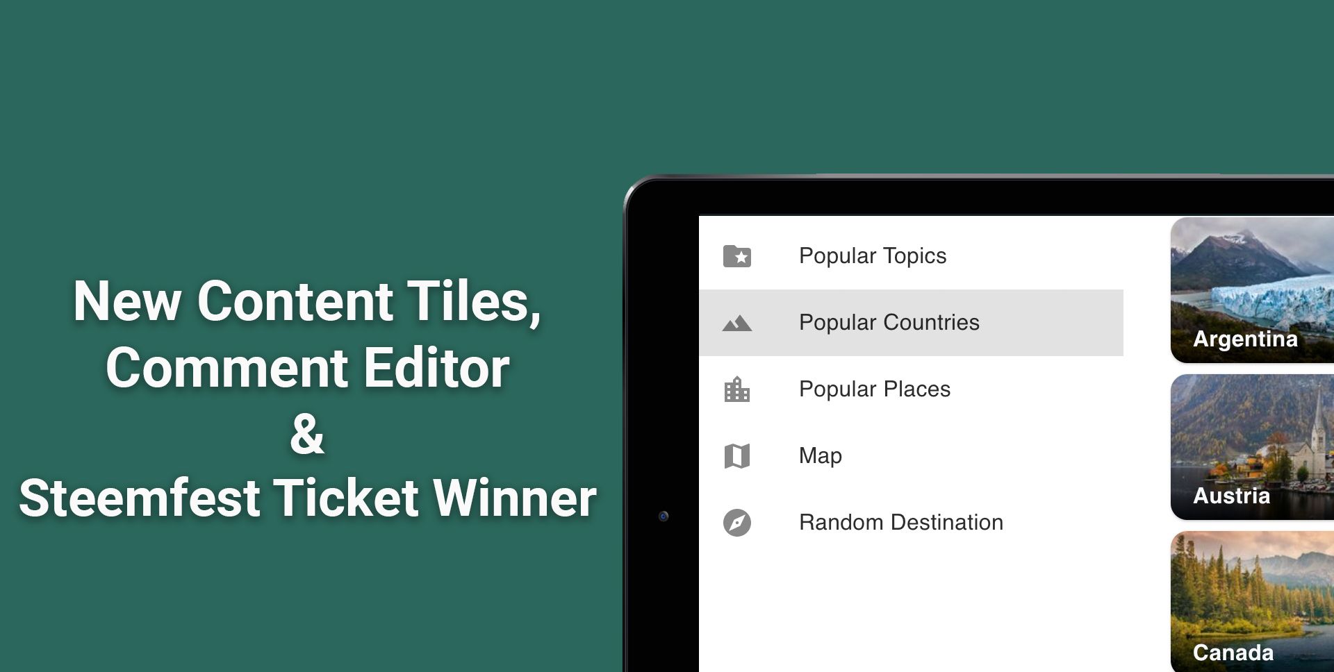 Updates: New Content Tiles - Comment Editor and The Steemfest Ticket Winner.