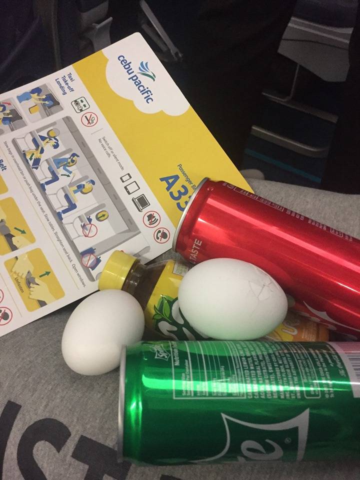 Bringing these eggs and soda cans with me