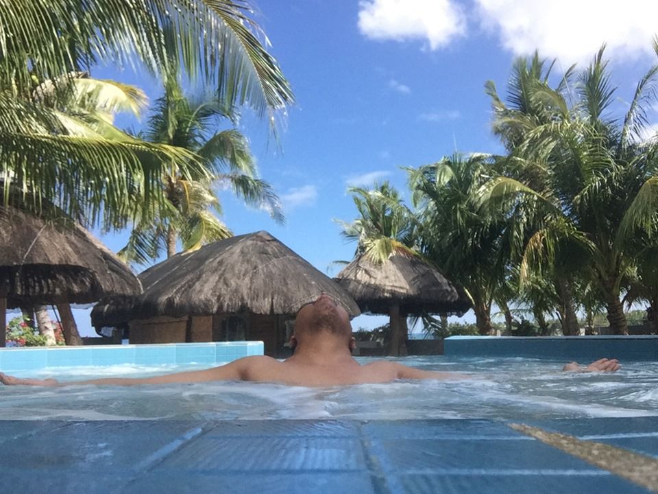 Relaxing in the salt water jacuzzi