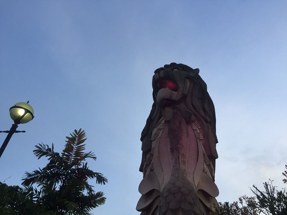 Night time comes as the Merlion statue glows