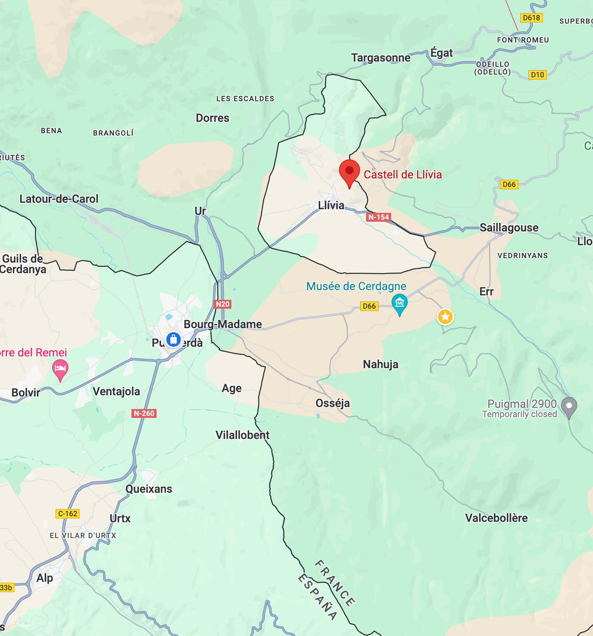 Yellow star is our home, red marked Castell is in a little island of Spain