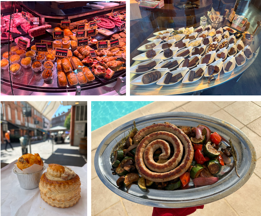 Delicacies from the market and my Toulouse Sausage on the plancha
