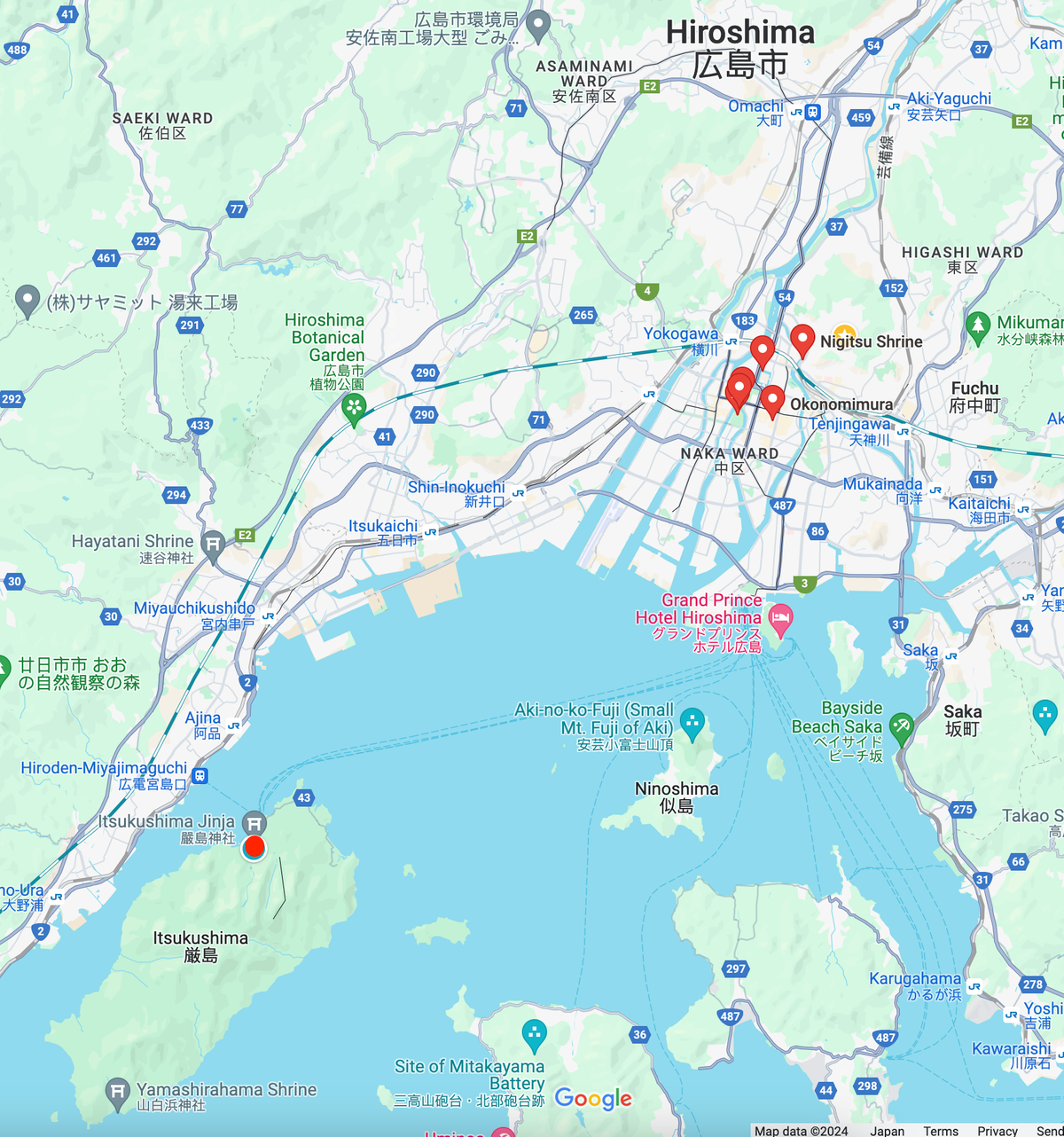 Yellow dot is our home, red dots main sites