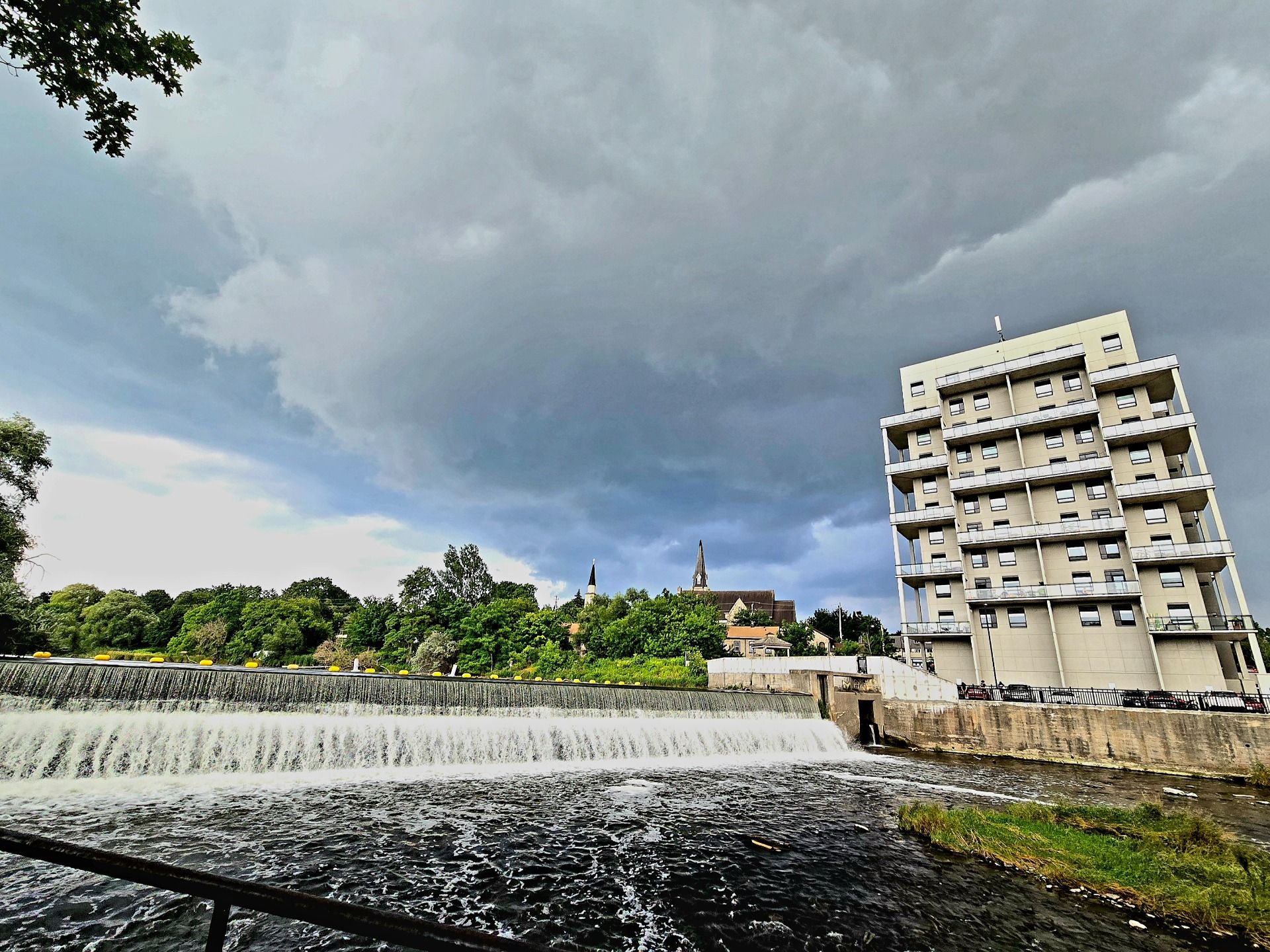 Incoming storm, looking over the Speed River Dam, Hespeler Village