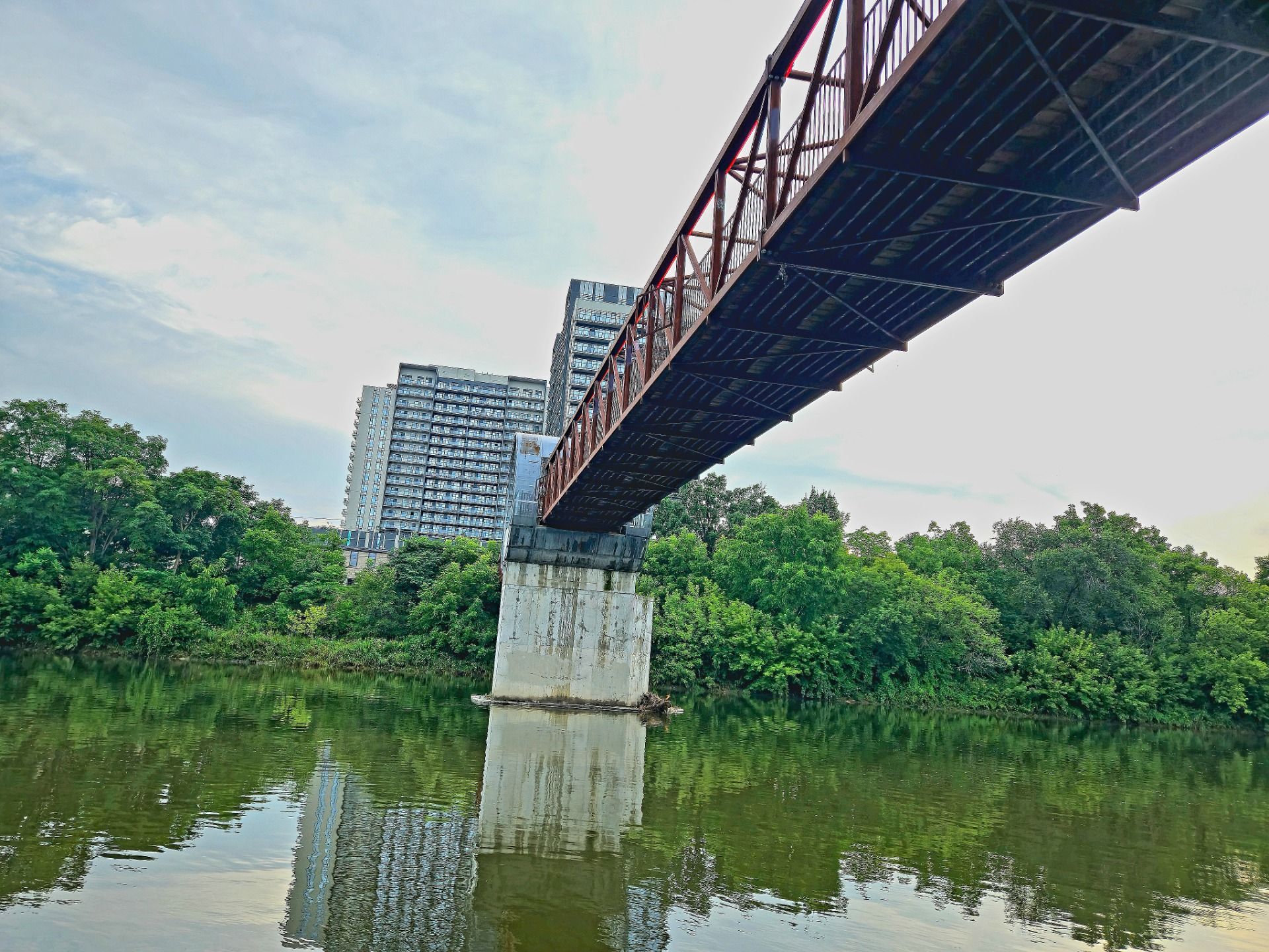 Underneath Galt Grand River pedestrian crossing