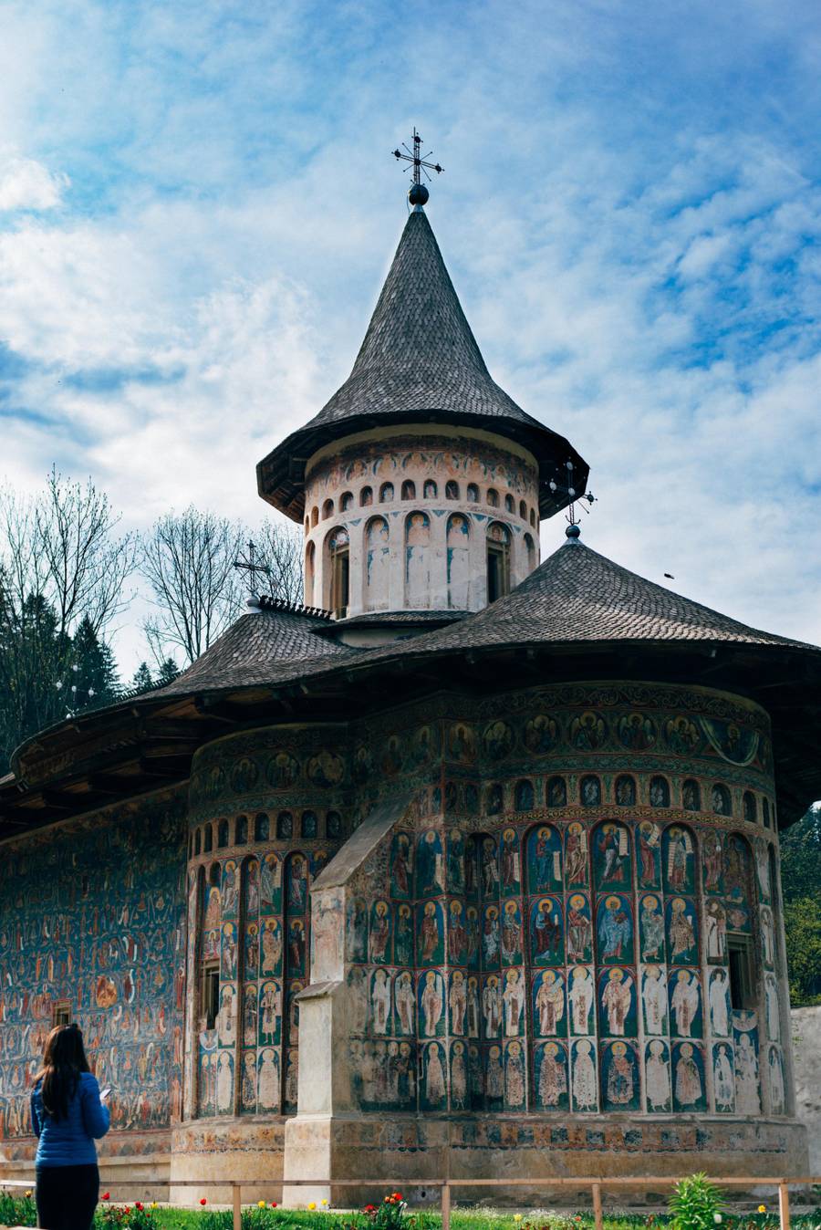 The monastery of Voroneț, the one that they say it has a special blue in the mural paintings. 