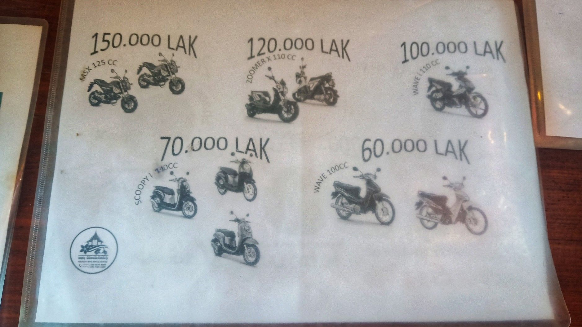 Anousay Bike Rental Service rates