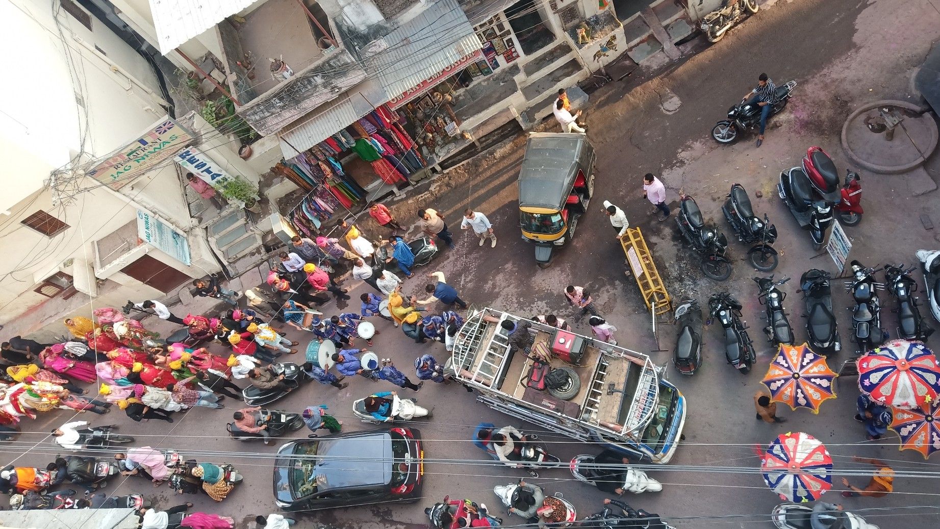 A wedding parade seen from our balcony, we have seen more of this in Pushkar