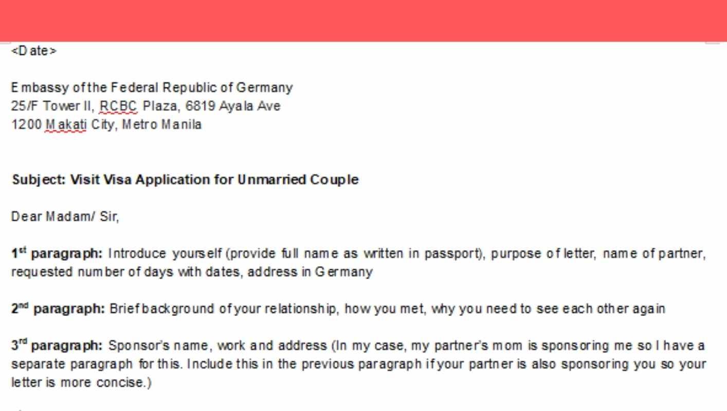 Germany Visa Application Cover Letter Template