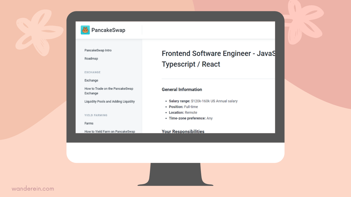 Job listing at PancakeSwap’s site as of March 2021