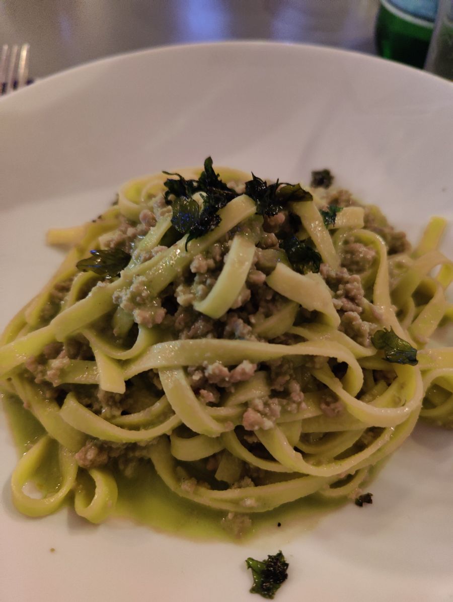 Tagliatelle with donkey meat sausage