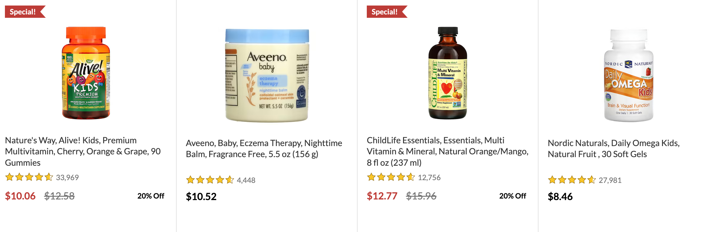 Nature’s Way Alive! Kids, Aveeno, ChildLife Essentials, Nordic Naturals among others