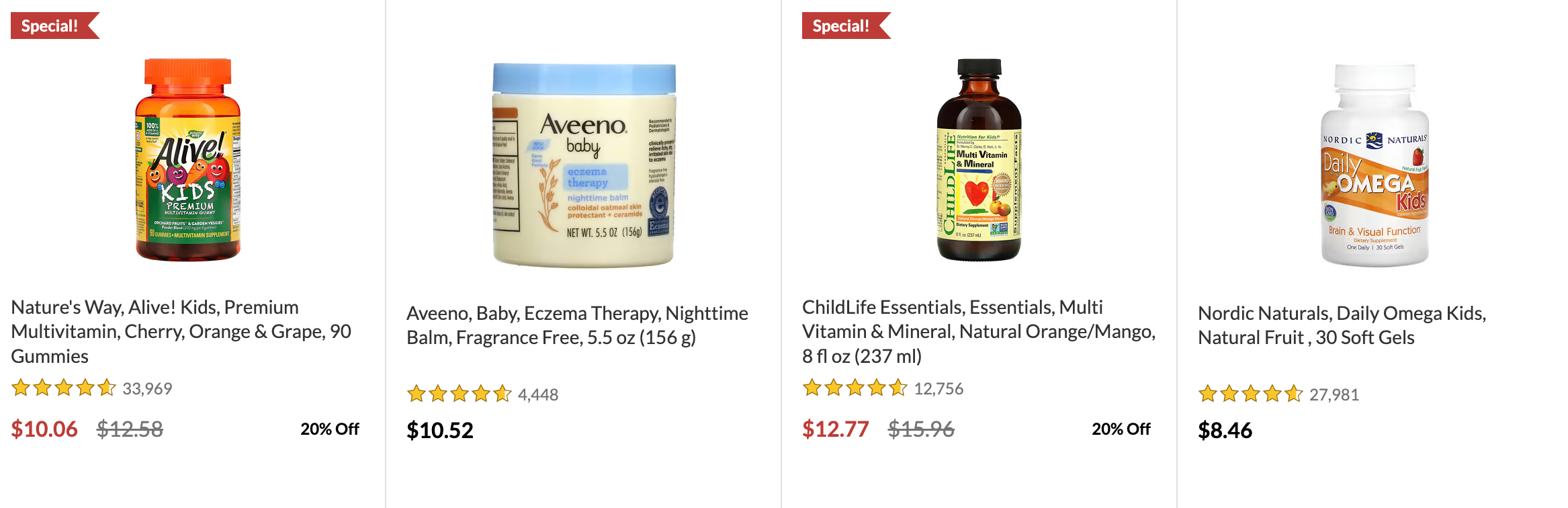 Nature’s Way Alive! Kids, Aveeno, ChildLife Essentials, Nordic Naturals among others