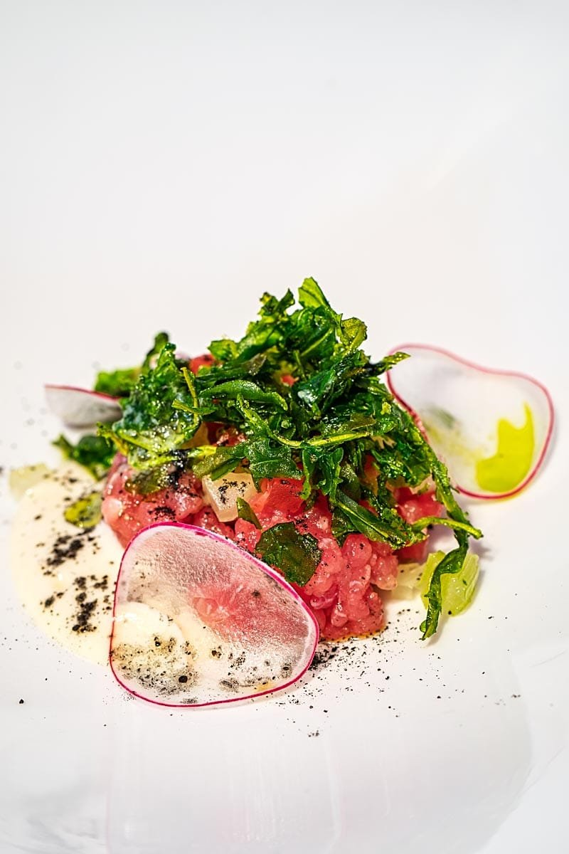 Veal tartare came to our table in a company of the sourdough potato focaccia.