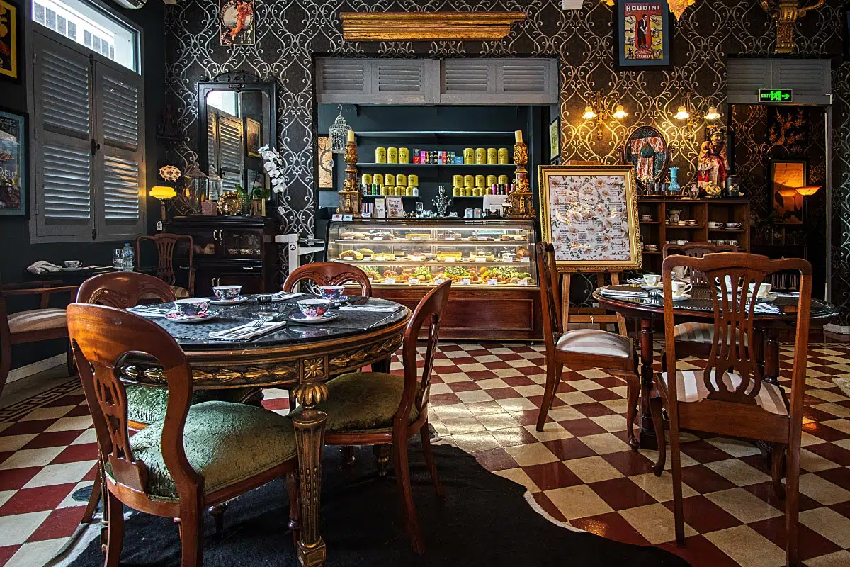 A dining room filled with antiques gives a special feel.