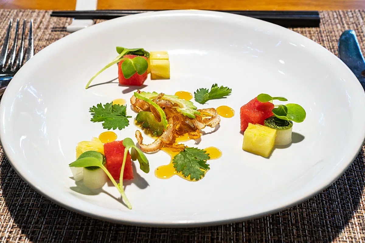Dry-aged duck salad with kumquat sauce