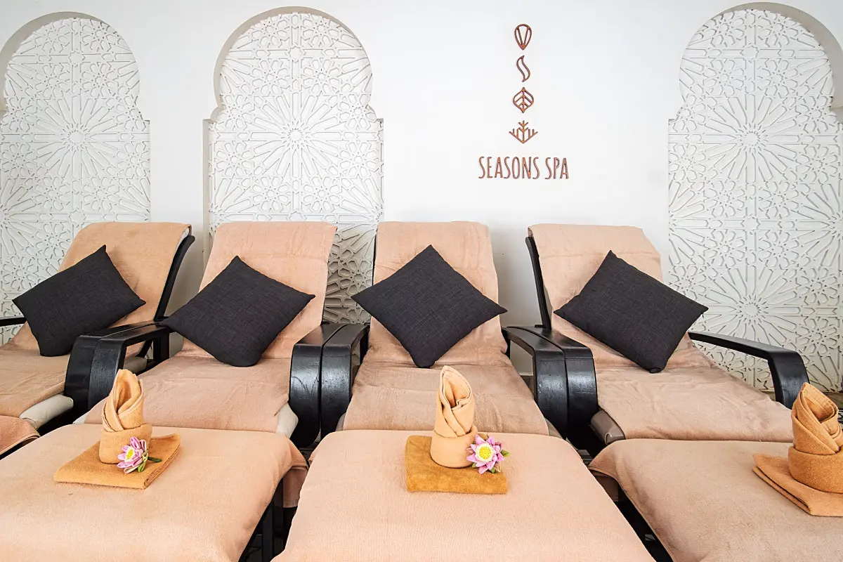 The outdoorsy foot massage area brought us from Morocco to Thailand, but the Khmer touch kept us in Siem Reap.