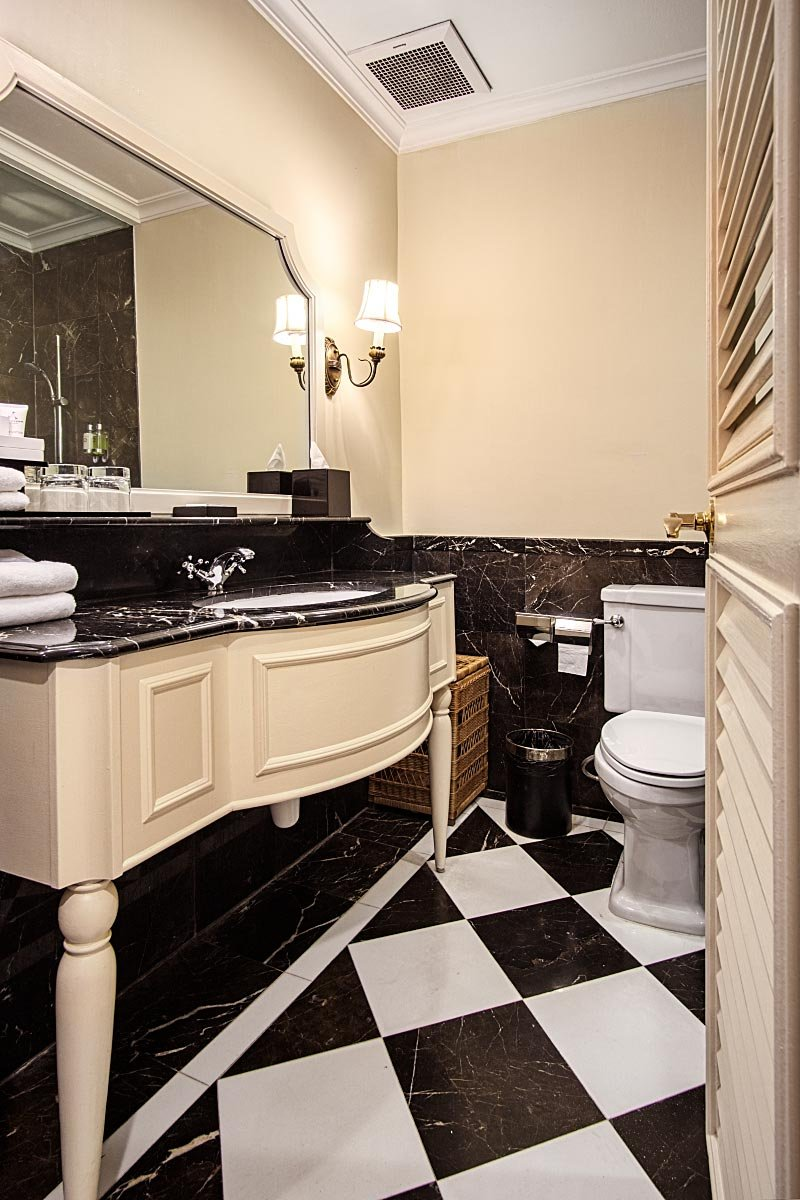 Creamy additions make the black and white marble more appealing.