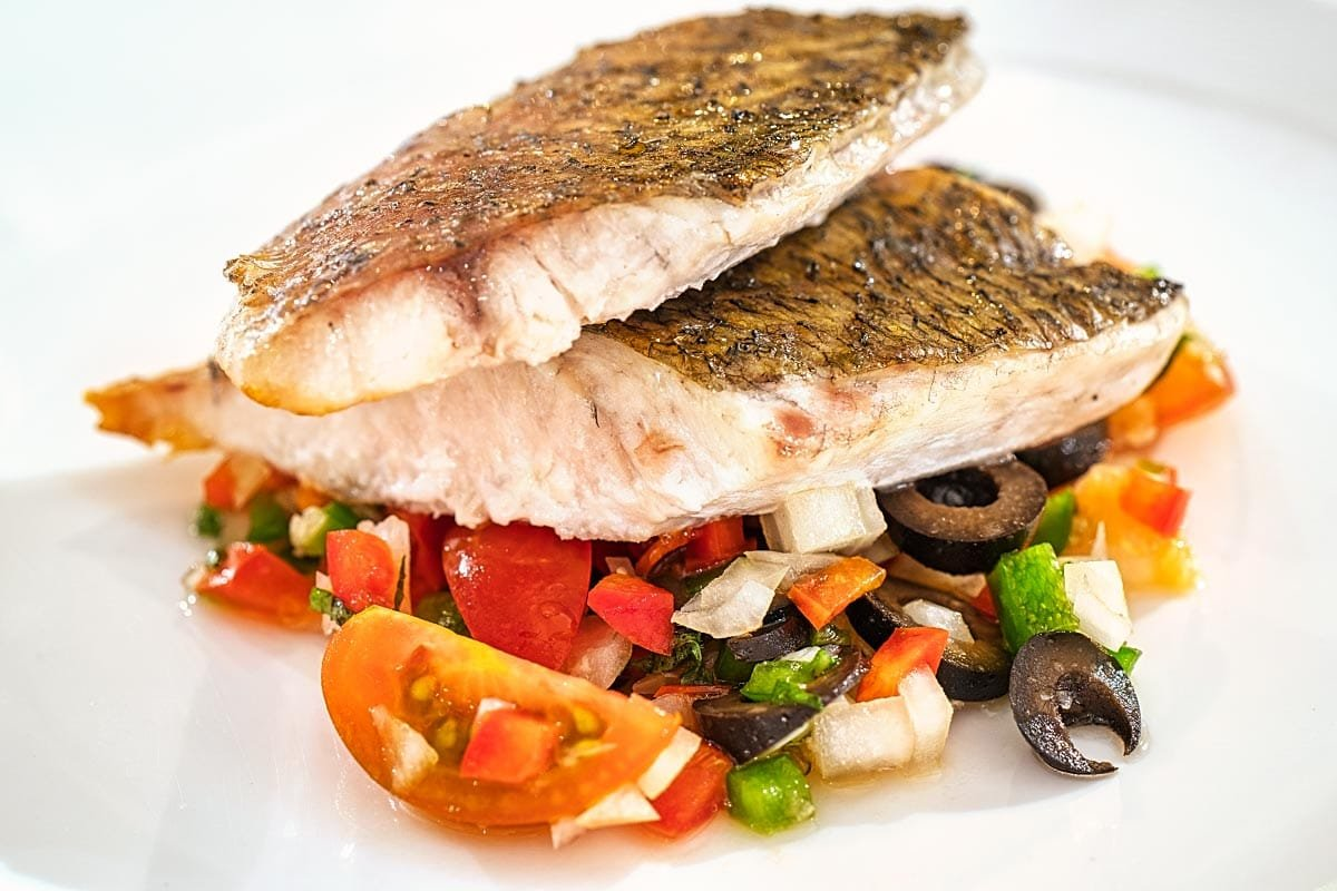 Salmon trout roasted till perfection.