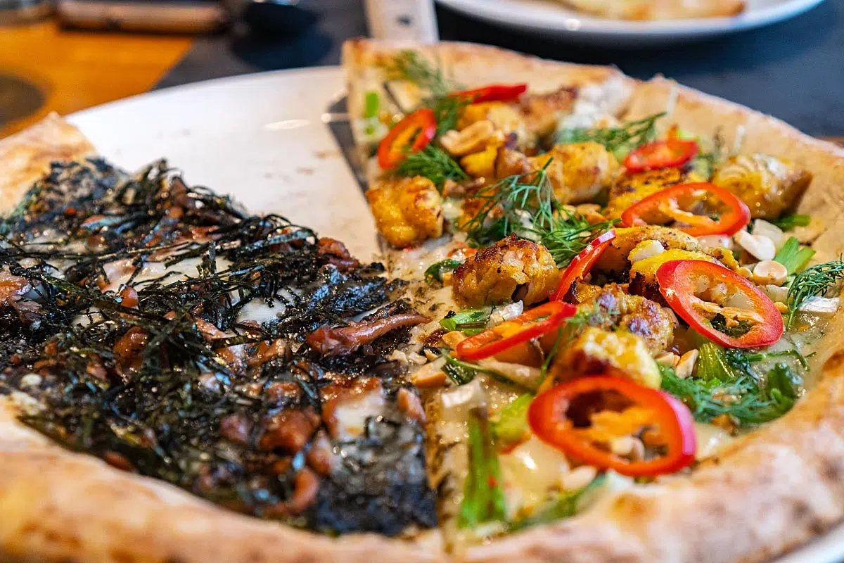 Cha Ca is an iconic Hanoian dish and this pizza imitates the flavors in it.