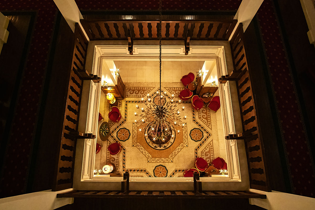 Bird’s eye view of the Dalat Palace Hotel lobby.